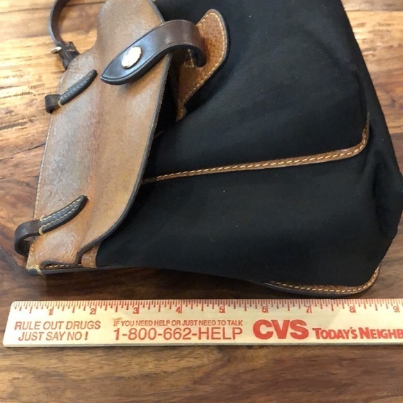 Dooney & Bourke Saddle Crossbody Black Canvas, Brown Distressed Leather - Picture 14 of 16